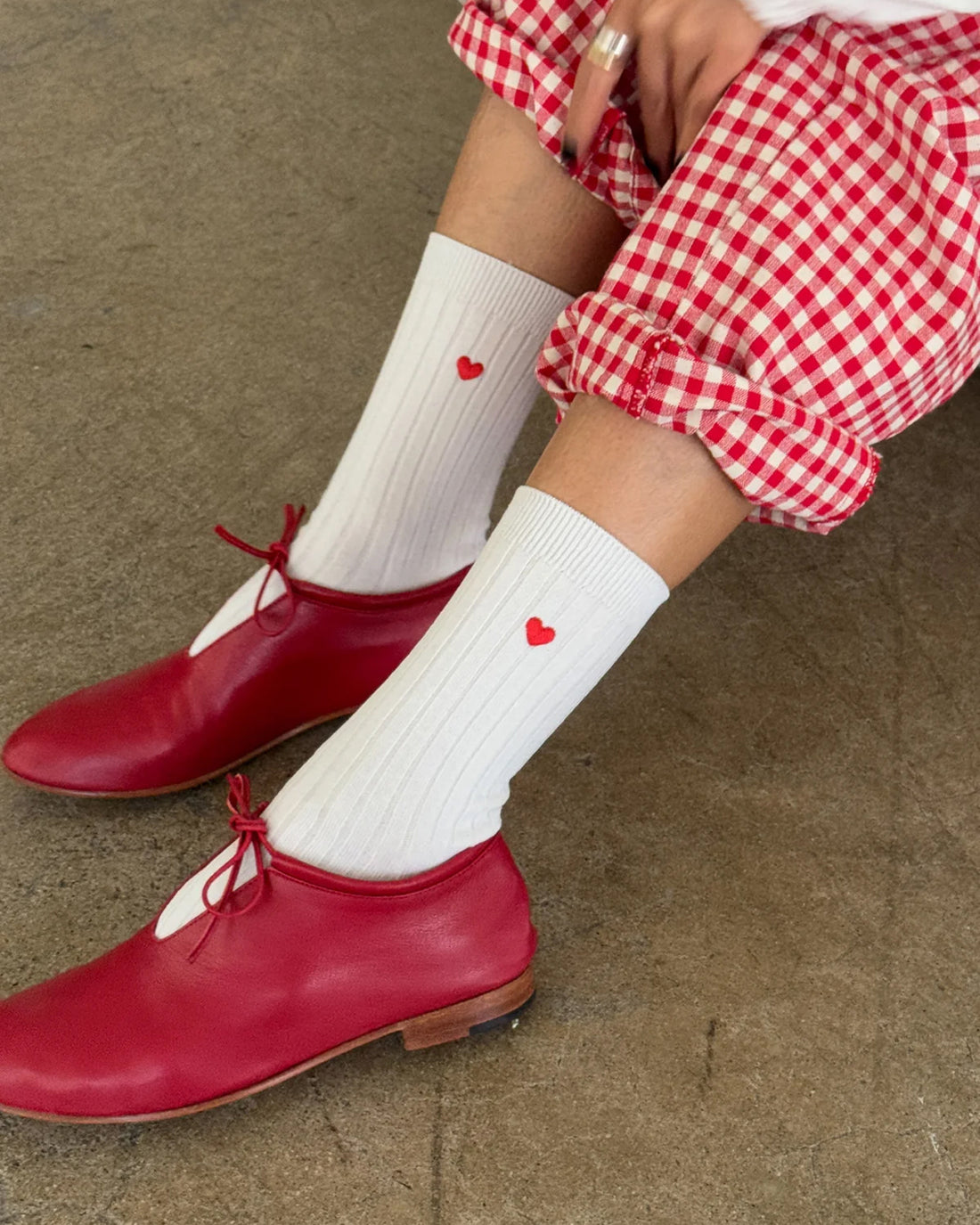 Embroidered Her Socks - Classic White + Heart