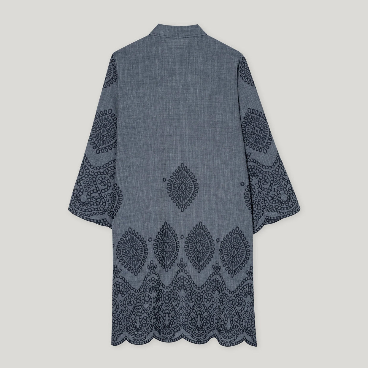 Embroidered Denim Cotton Dress - Jeans Blue