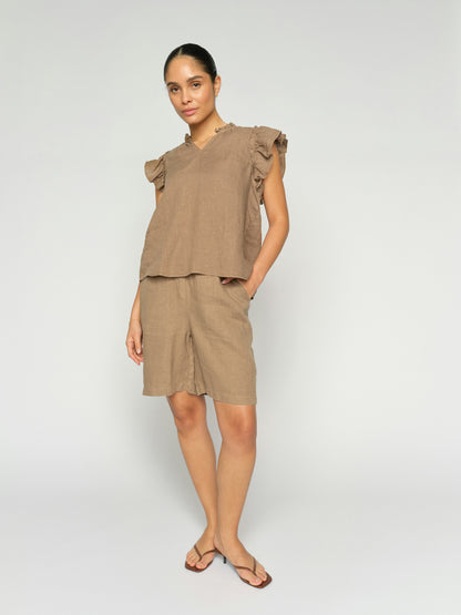 Emmie Linen Bermuda Shorts - Petrified Oak