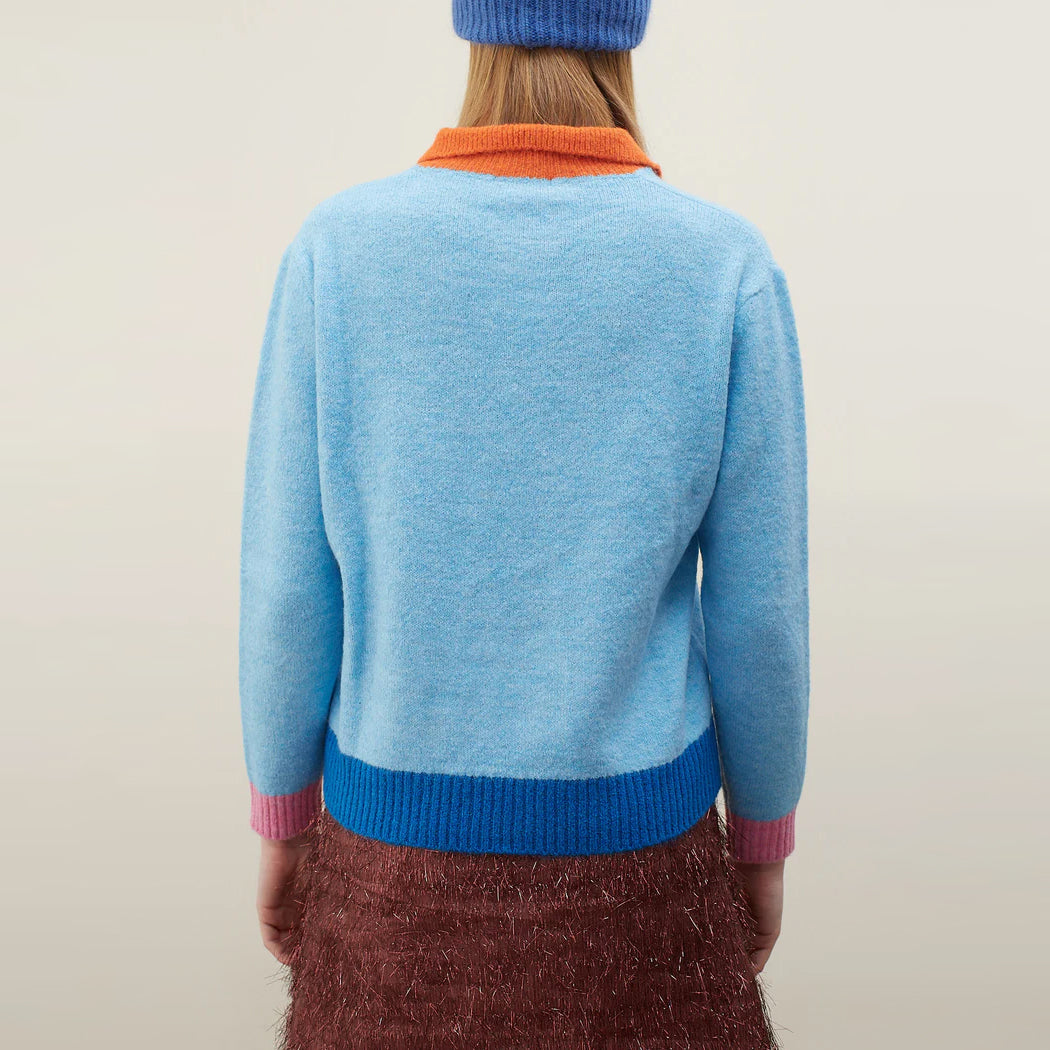 Danza Contrast Collar Jumper - Blue Red