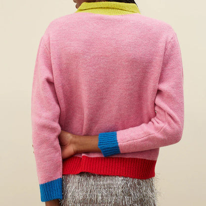 Danza Contrast Collar Jumper - Pink Yellow