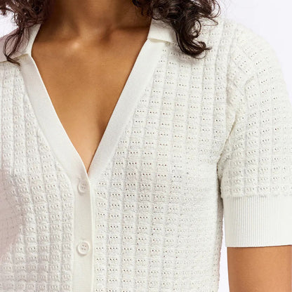 Fabio Knitted V-Neck Polo Top - Off White