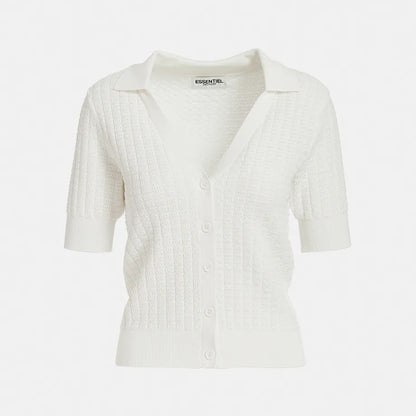Fabio Knitted V-Neck Polo Top - Off White