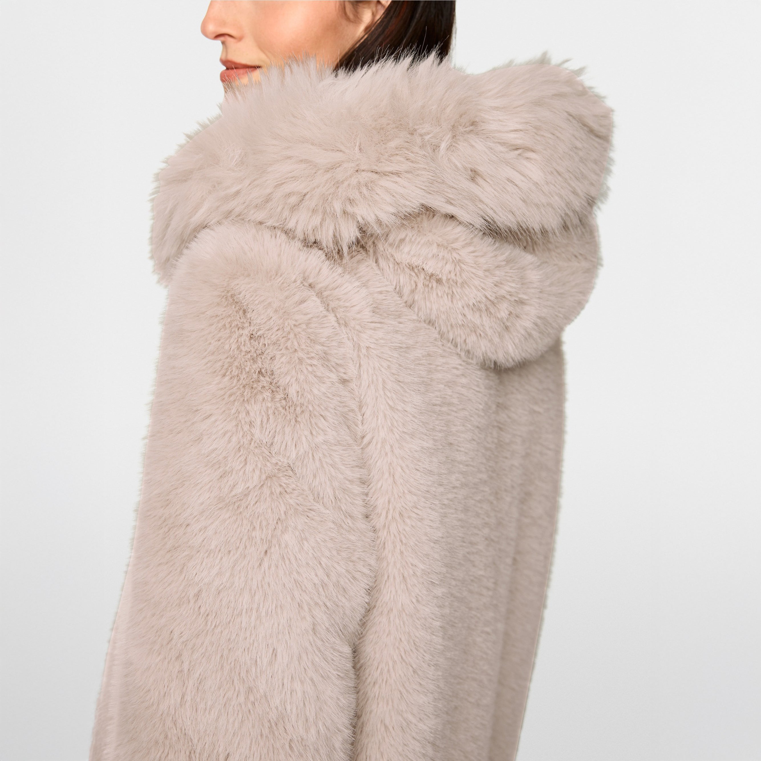 Faux Fur Coat - Warm Stone