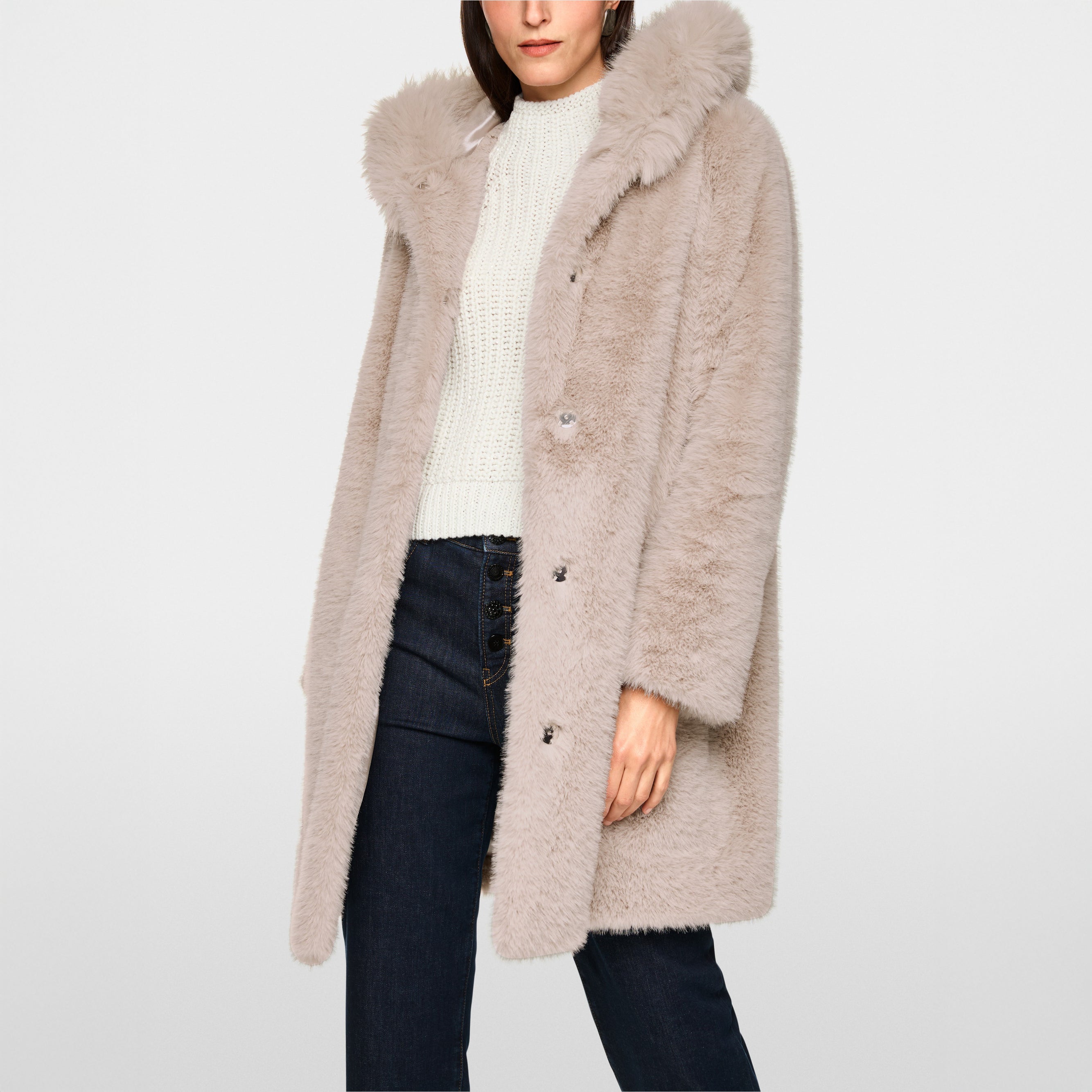 Faux Fur Coat - Warm Stone