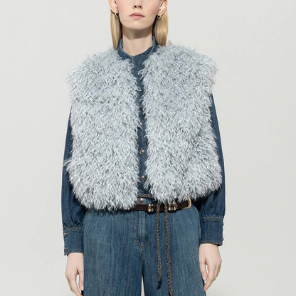 Faux Fur Gilet - Light Blue