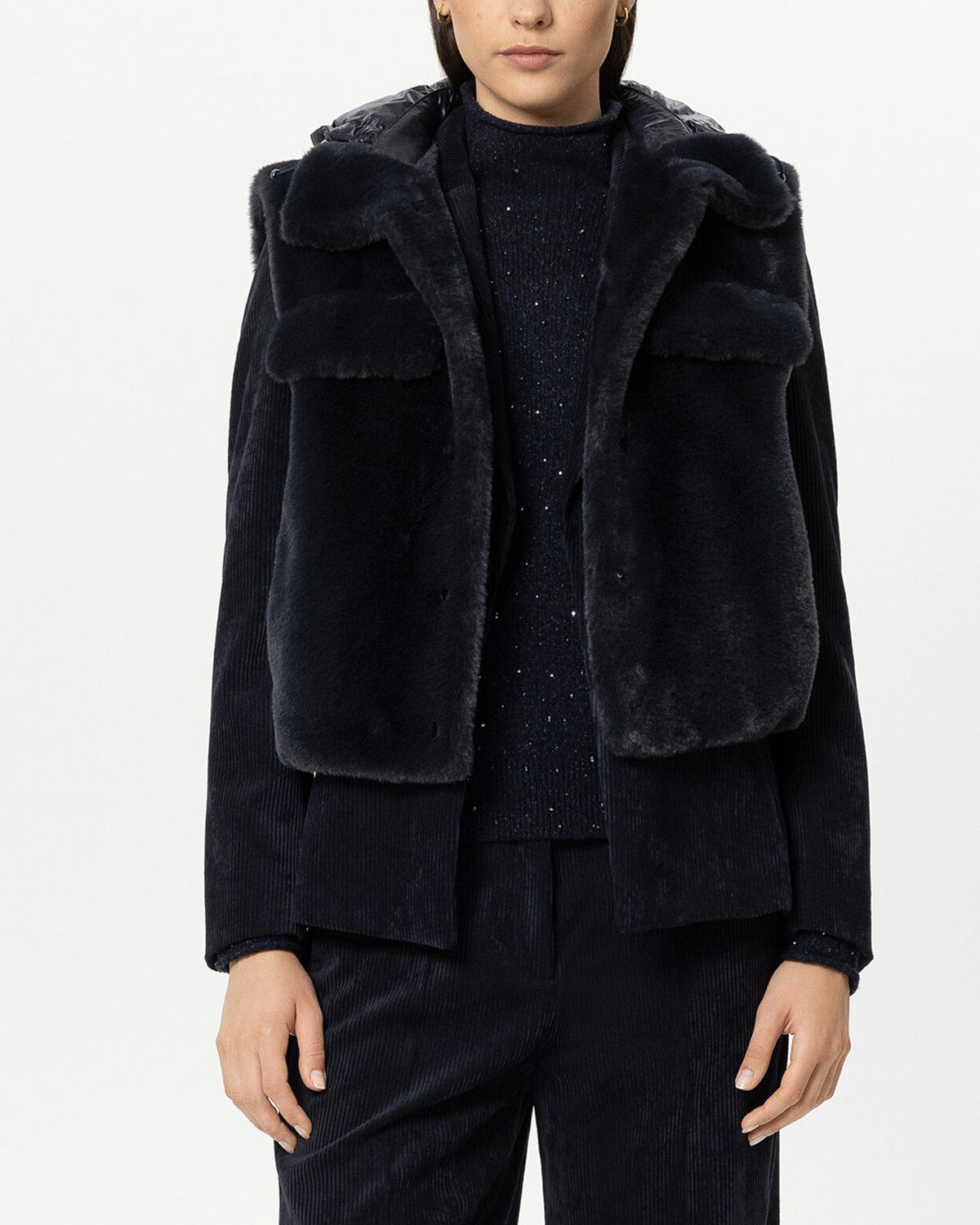 Faux Fur Gilet - Navy