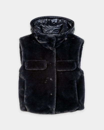 Faux Fur Gilet - Navy