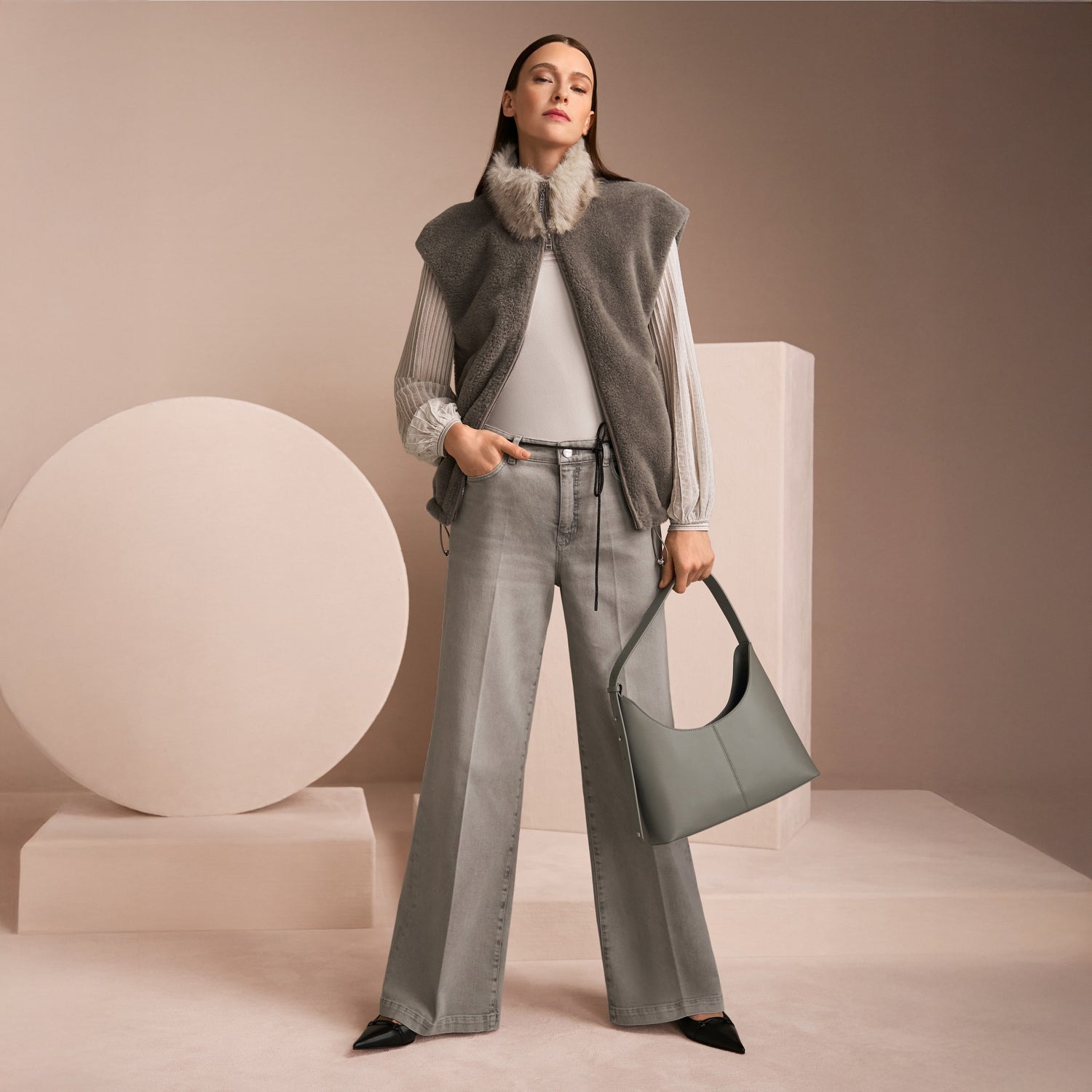Faux Fur Gilet - Soft Charcoal