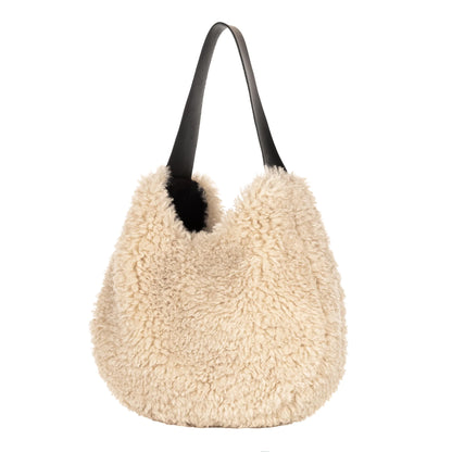 Faux Sheepskin Slouch Bag - Cream