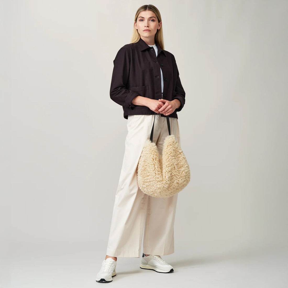 Faux Sheepskin Slouch Bag - Cream