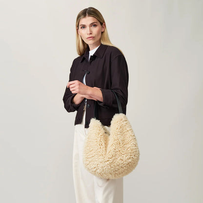 Faux Sheepskin Slouch Bag - Cream