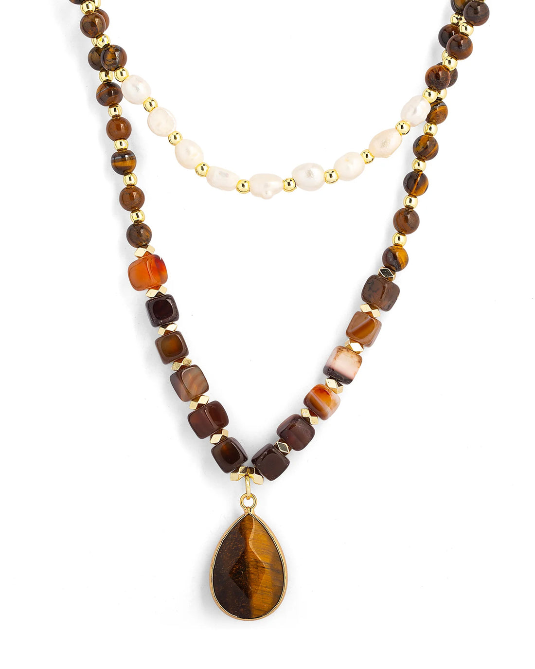 Fearless Muse Necklace - Tiger Eye/Pearl