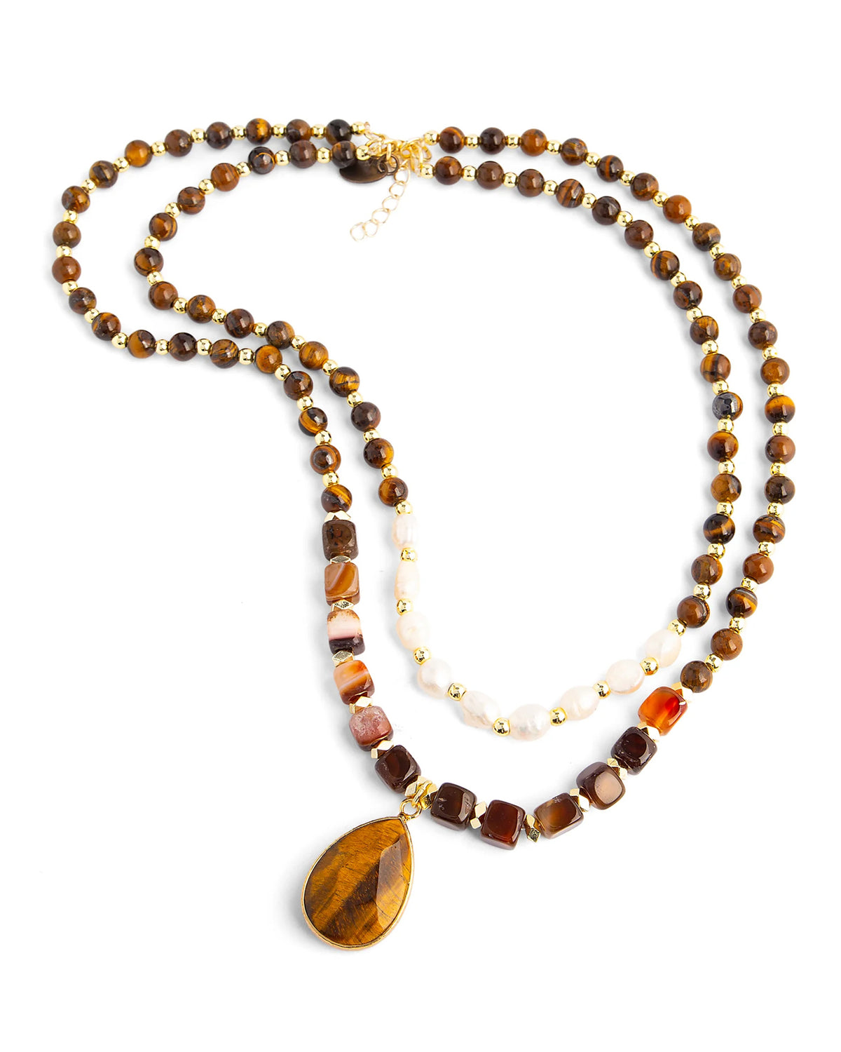 Fearless Muse Necklace - Tiger Eye/Pearl
