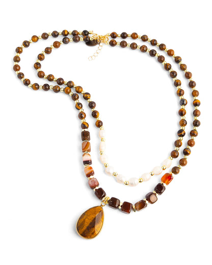 Fearless Muse Necklace - Tiger Eye/Pearl