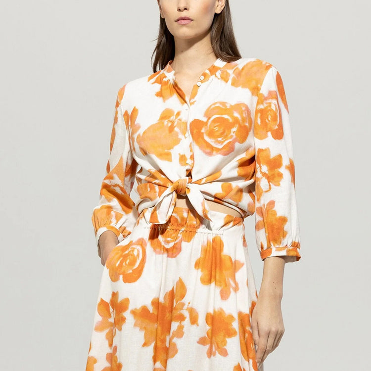 Floral Print Tunic Top - Peachy Orange