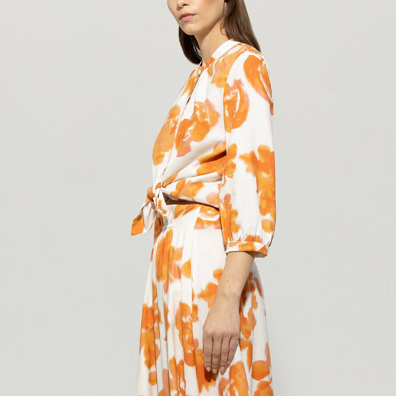 Floral Print Tunic Top - Peachy Orange