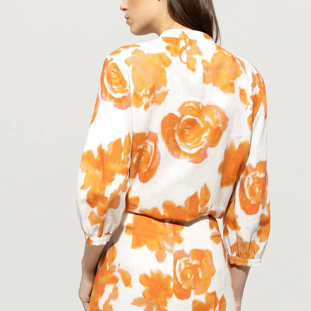 Floral Print Tunic Top - Peachy Orange