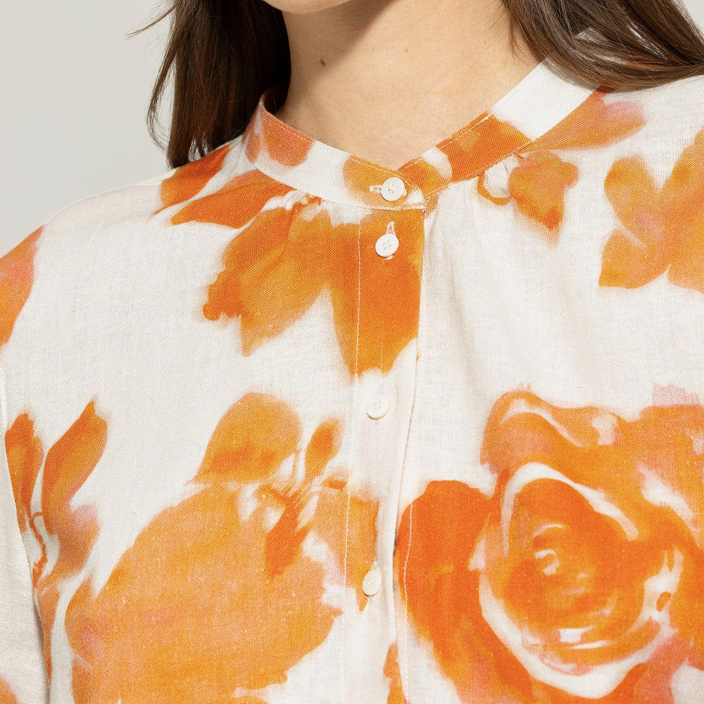 Floral Print Tunic Top - Peachy Orange