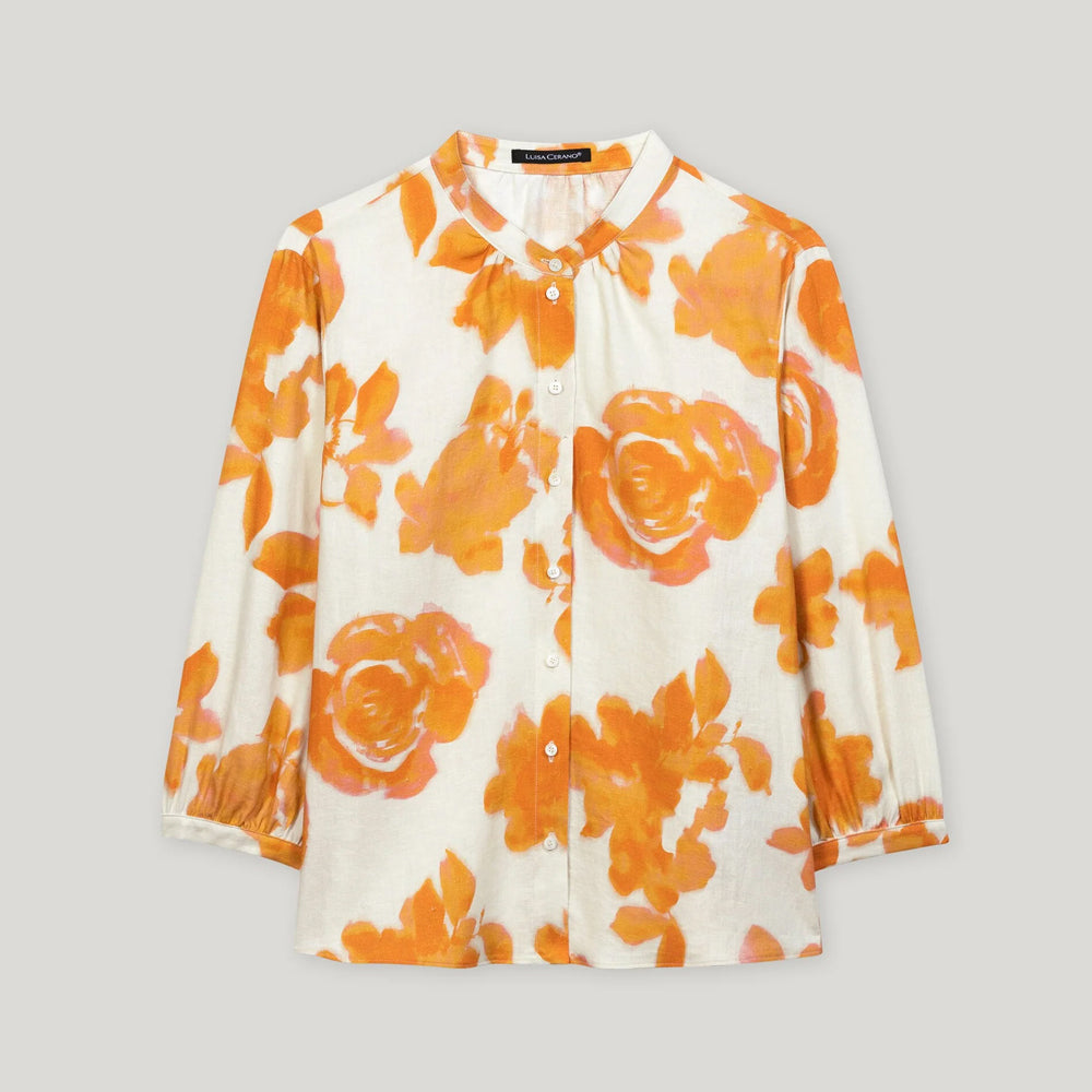 Floral Print Tunic Top - Peachy Orange