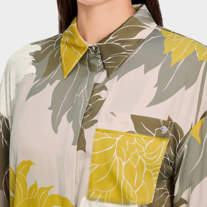 Floral Print Silk Shirt - Taupe