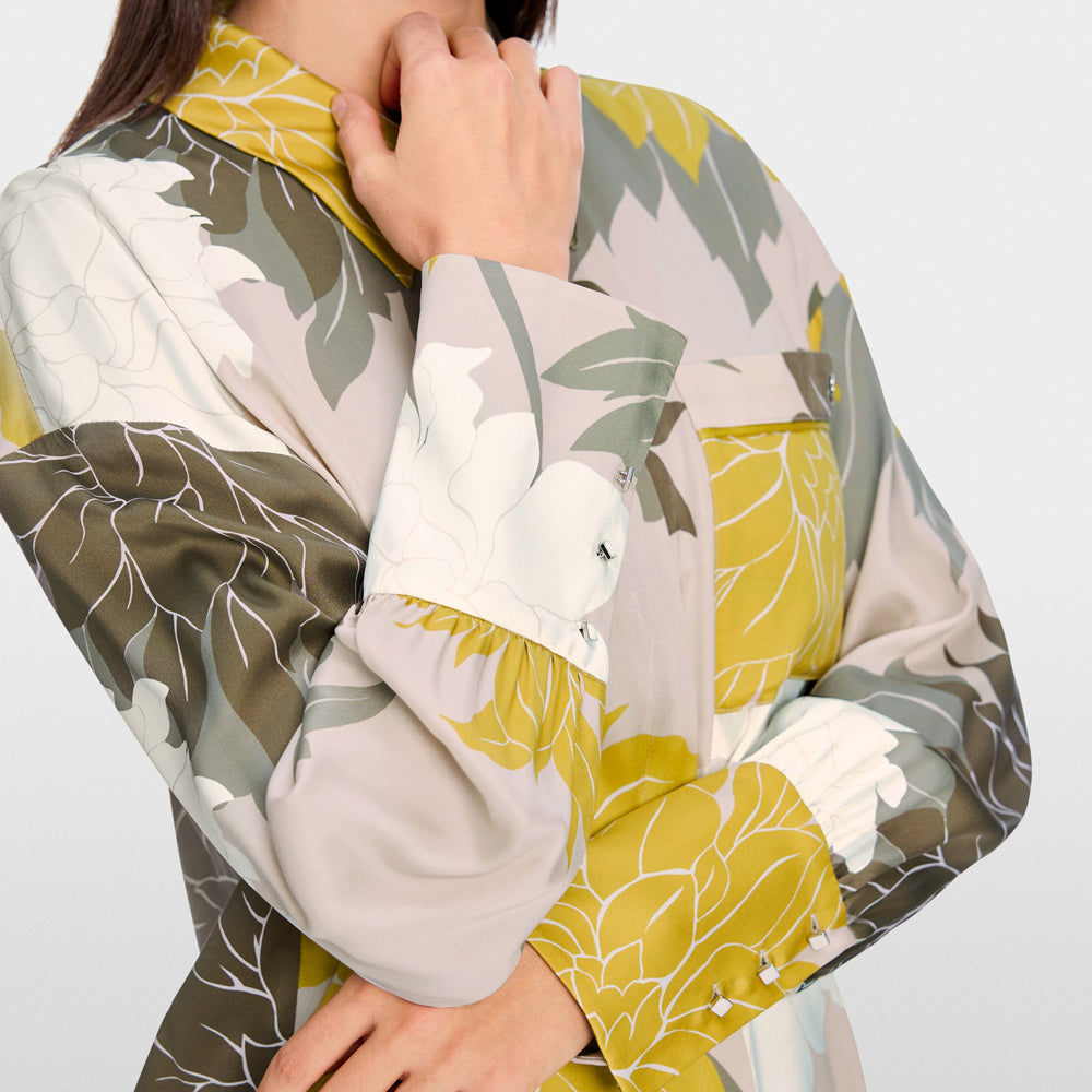 Floral Print Silk Shirt - Taupe