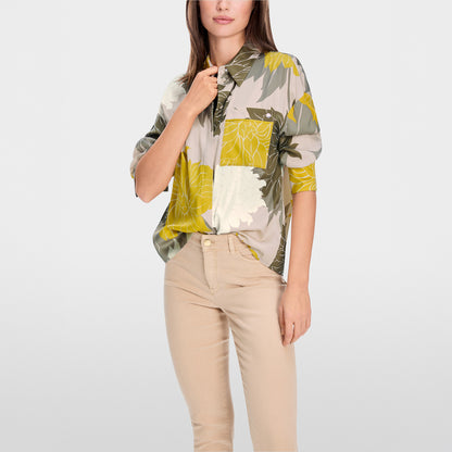 Floral Print Silk Shirt - Taupe