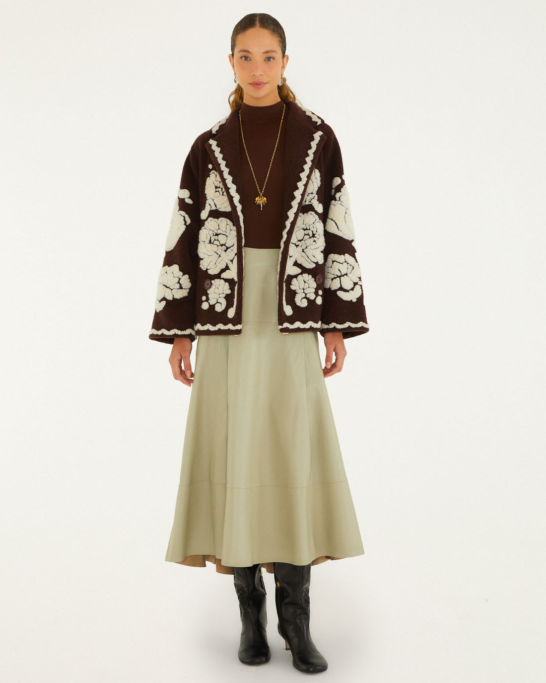 Flowers Coat - Brown