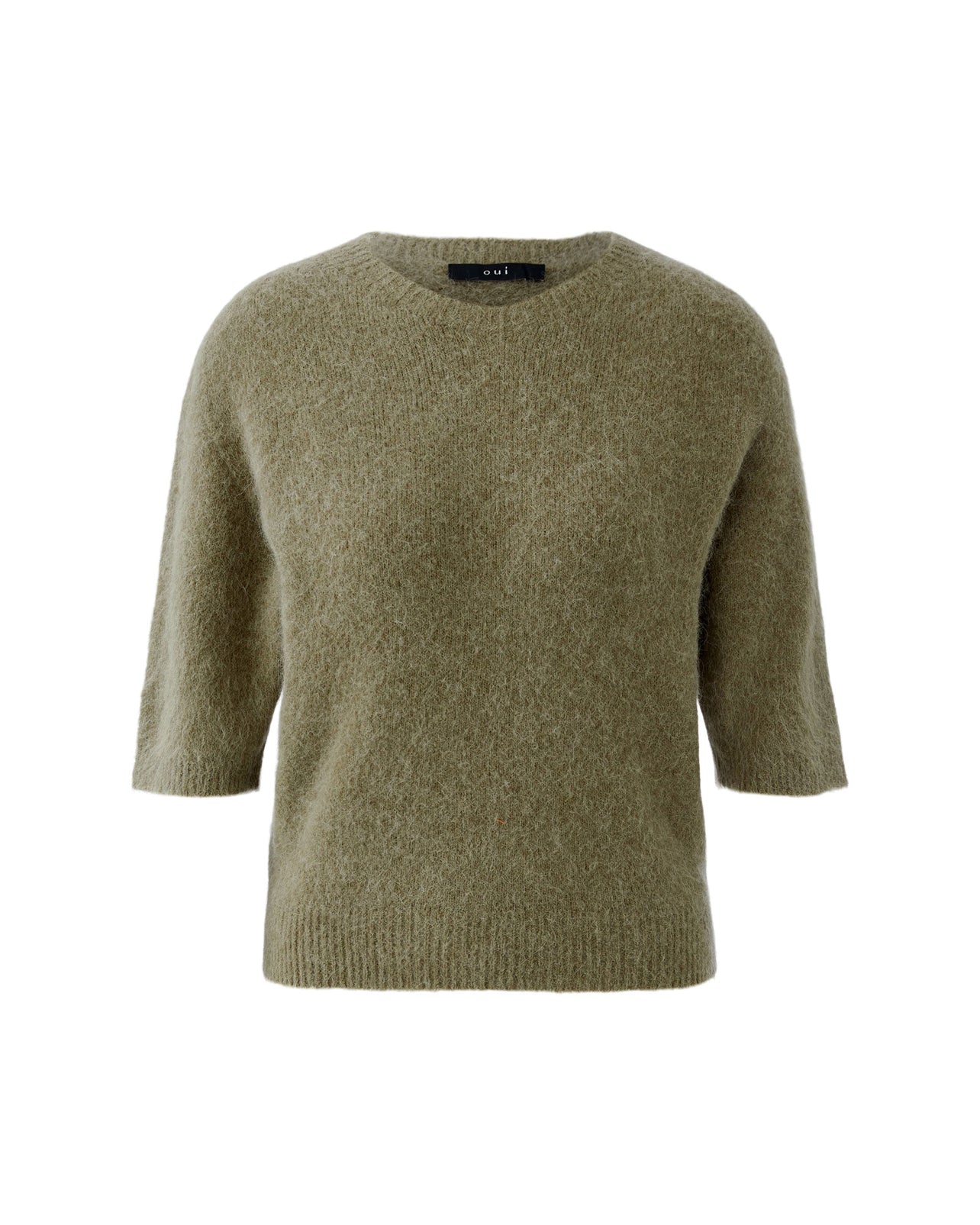 Fluffy Short Sleeve Knit Jumper - Green Garden