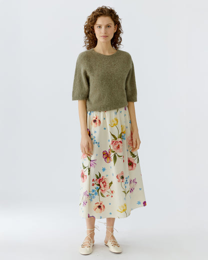 Fluffy Short Sleeve Knit Jumper - Green Garden