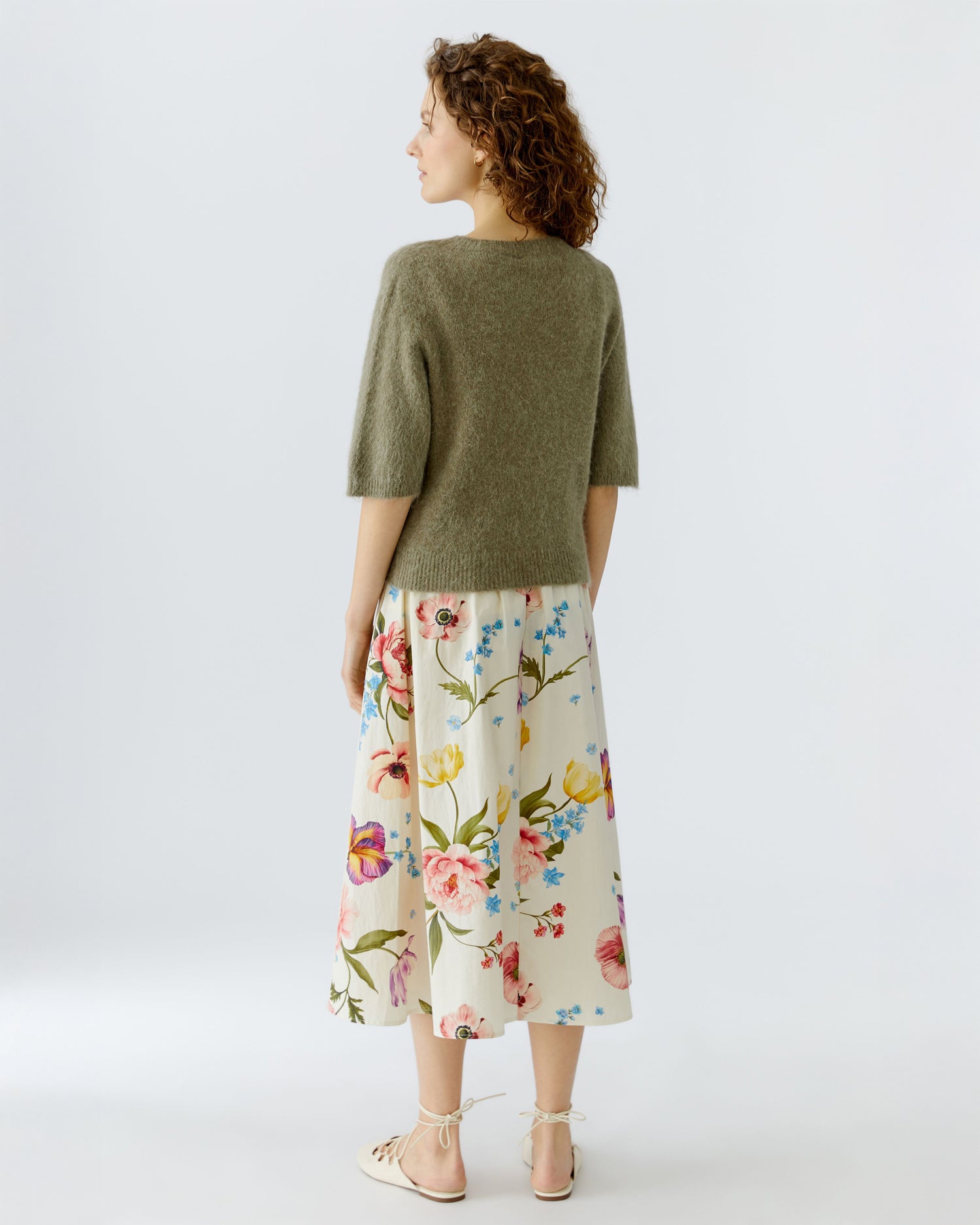 Fluffy Short Sleeve Knit Jumper - Green Garden