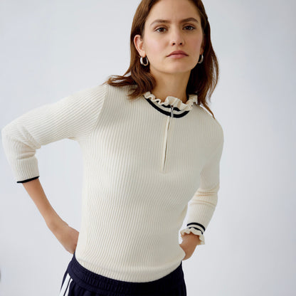 Frill Collar Knit Top - Off White