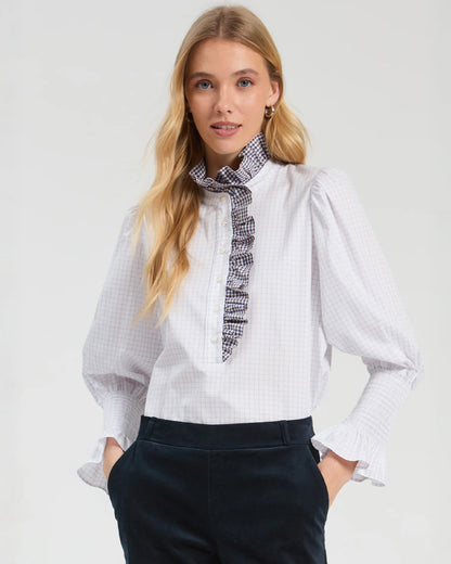 Frilled Neck Shirt - White