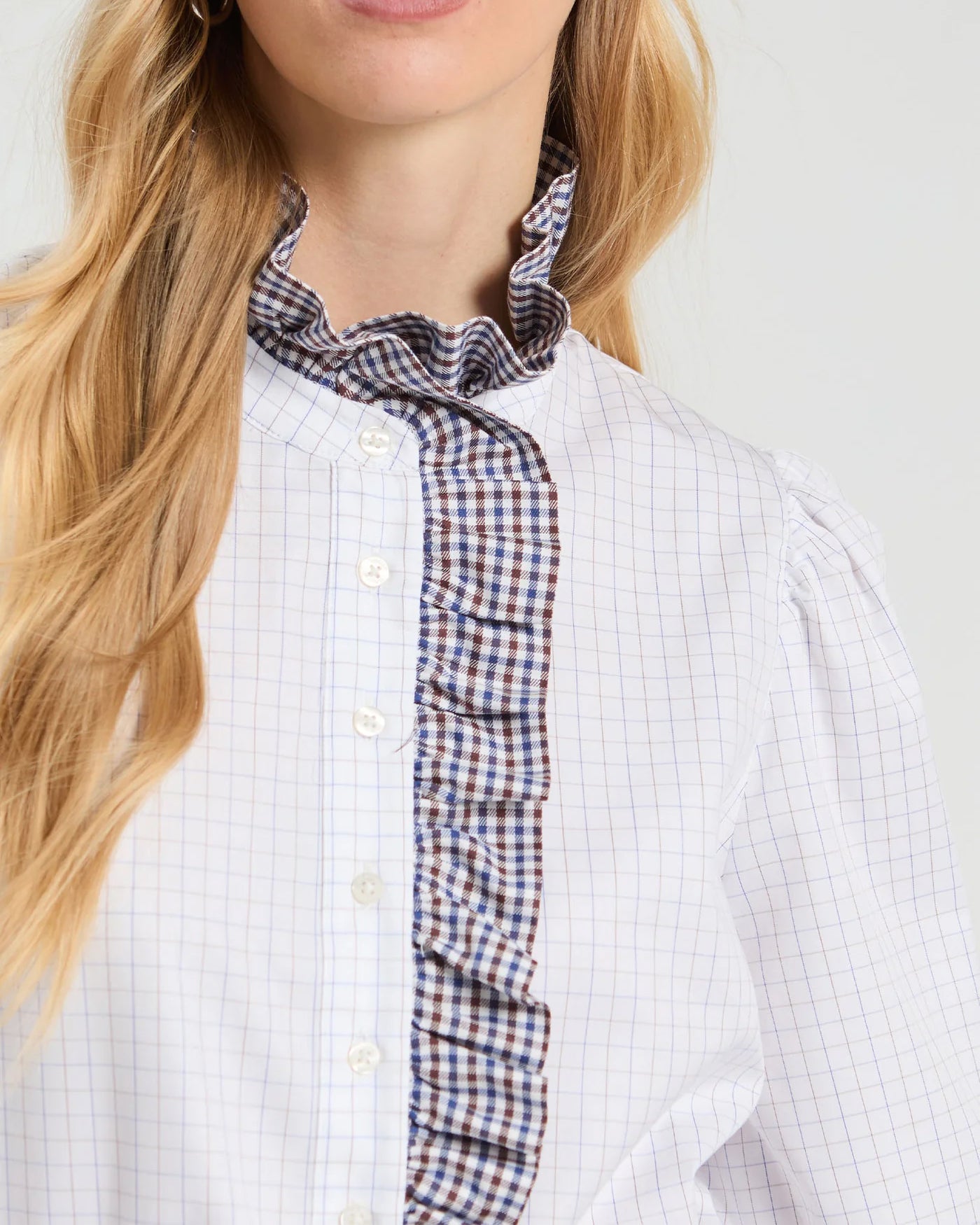 Frilled Neck Shirt - White