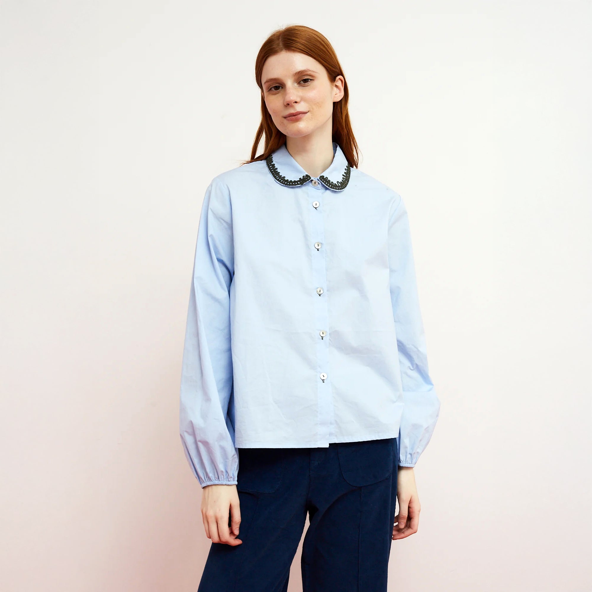Fun Embroidered Collar Shirt - Blue