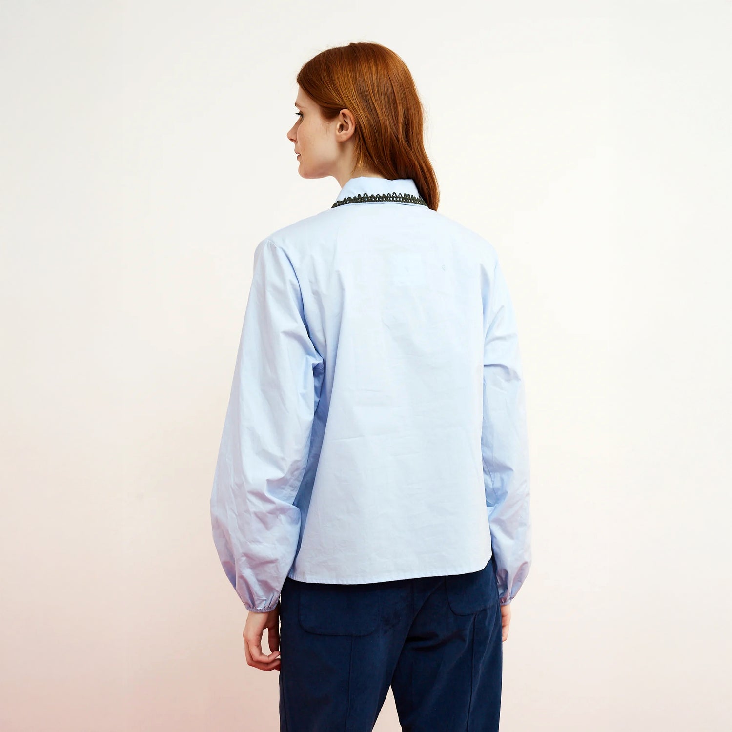 Fun Embroidered Collar Shirt - Blue