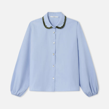 Fun Embroidered Collar Shirt - Blue