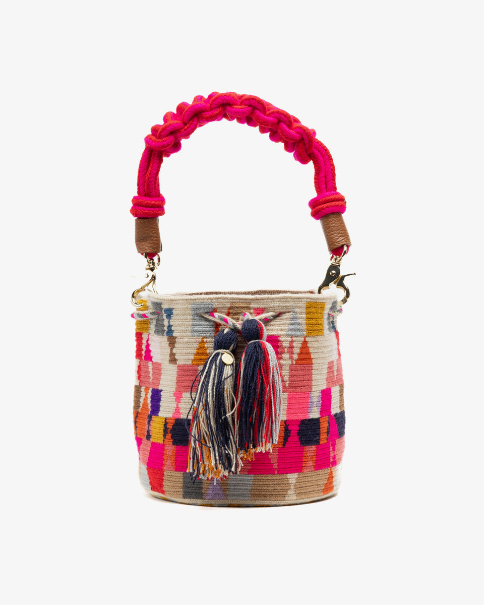 Crossbody Bag With Macrame Handle - Fuchsia Multi
