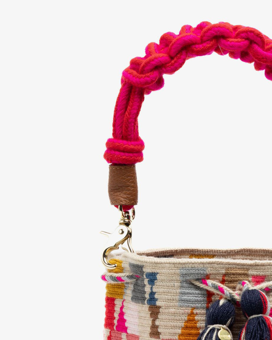 Crossbody Bag With Macrame Handle - Fuchsia Multi