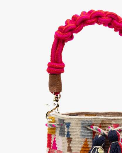 Crossbody Bag With Macrame Handle - Fuchsia Multi