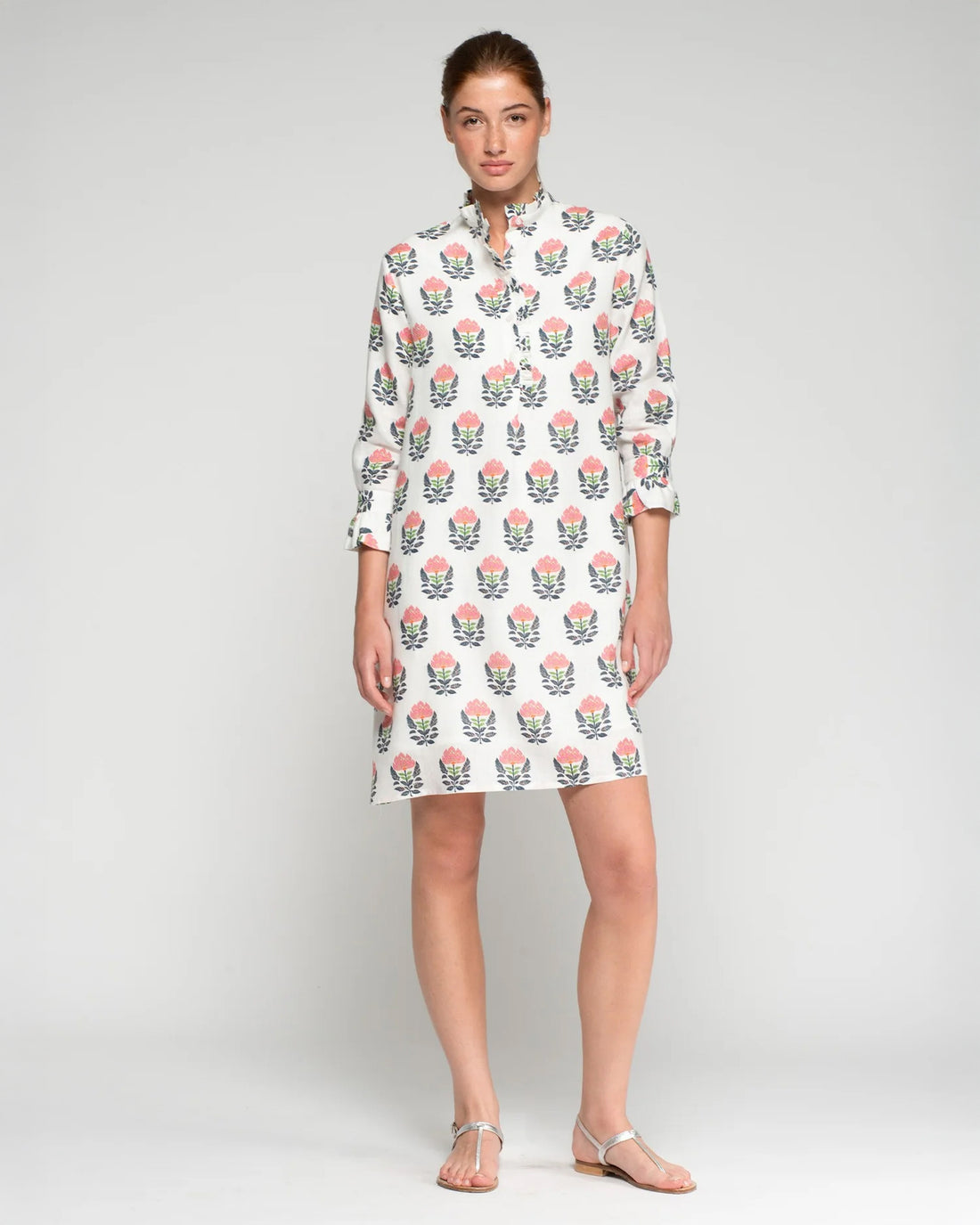 Gara Block Print Dress - White