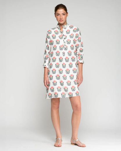 Gara Block Print Dress - White