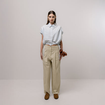 Gathered Shirt Blouse - Sky