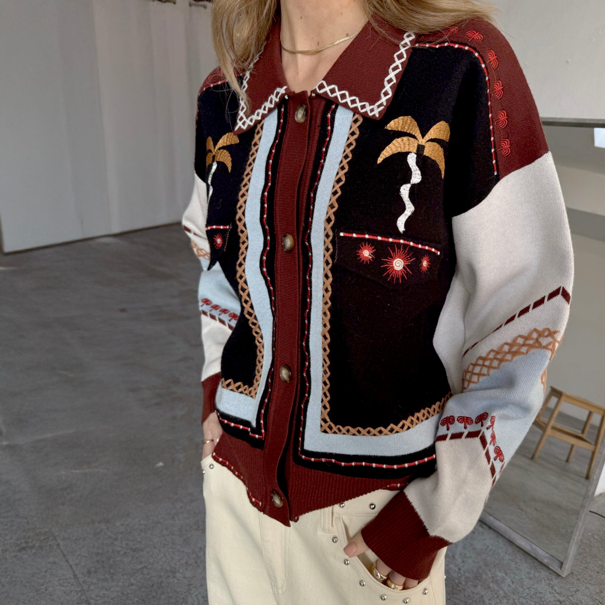 Geometric Knit Bomber - Multi
