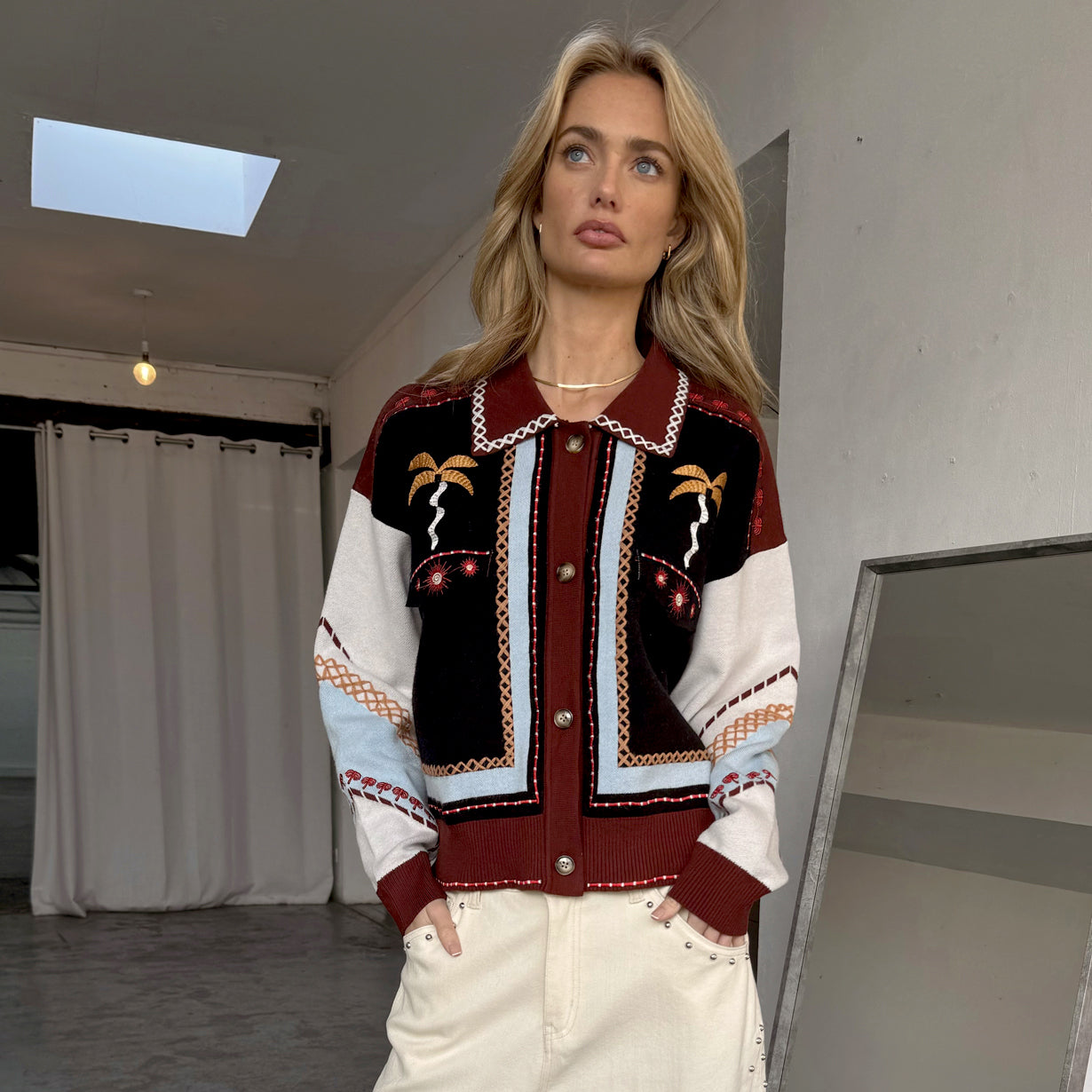 Geometric Knit Bomber - Multi