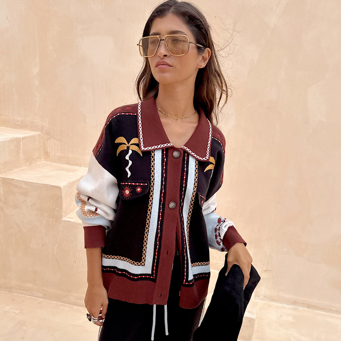 Geometric Knit Bomber - Multi