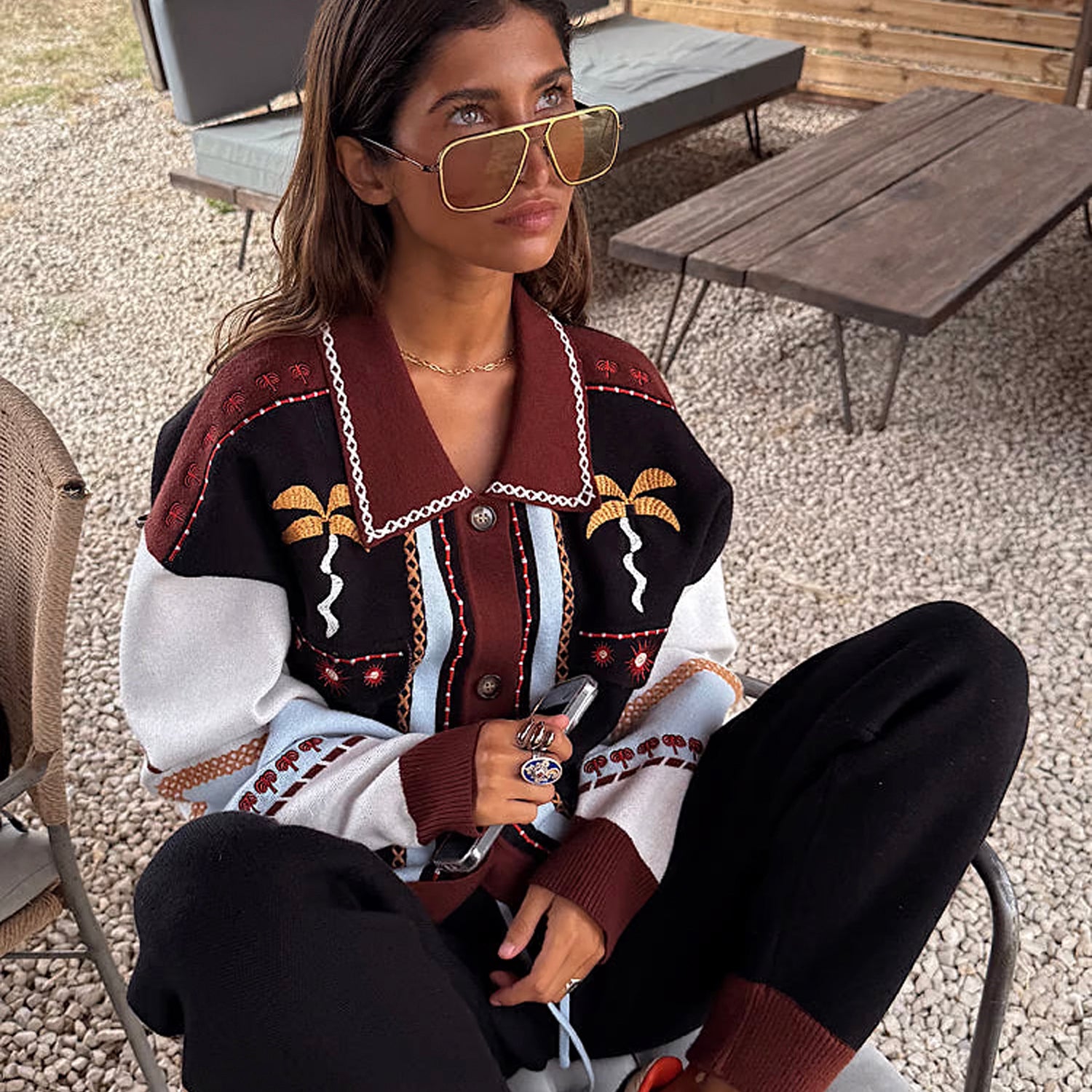 Geometric Knit Bomber - Multi