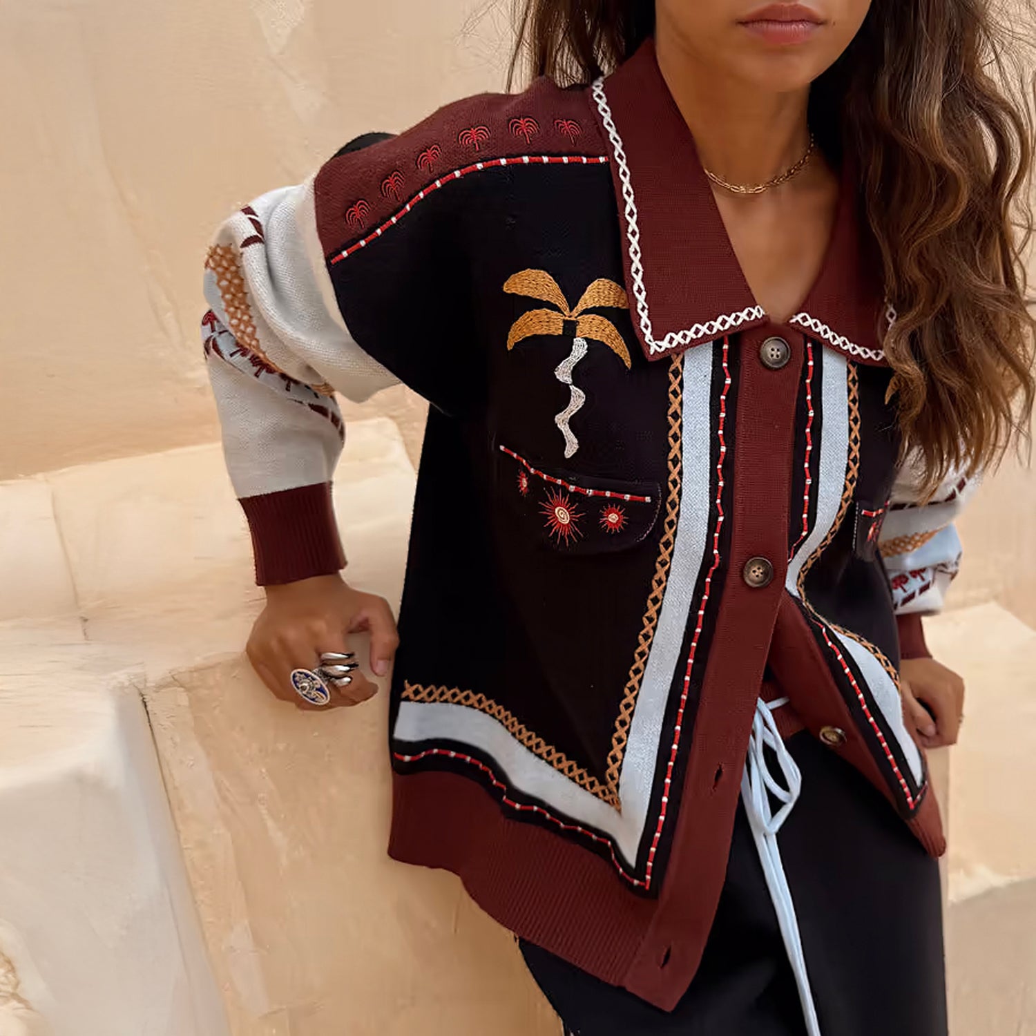 Geometric Knit Bomber - Multi