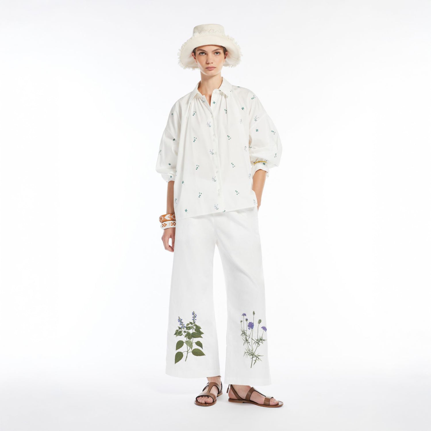 Gilly Cotton Embroidered Shirt - White