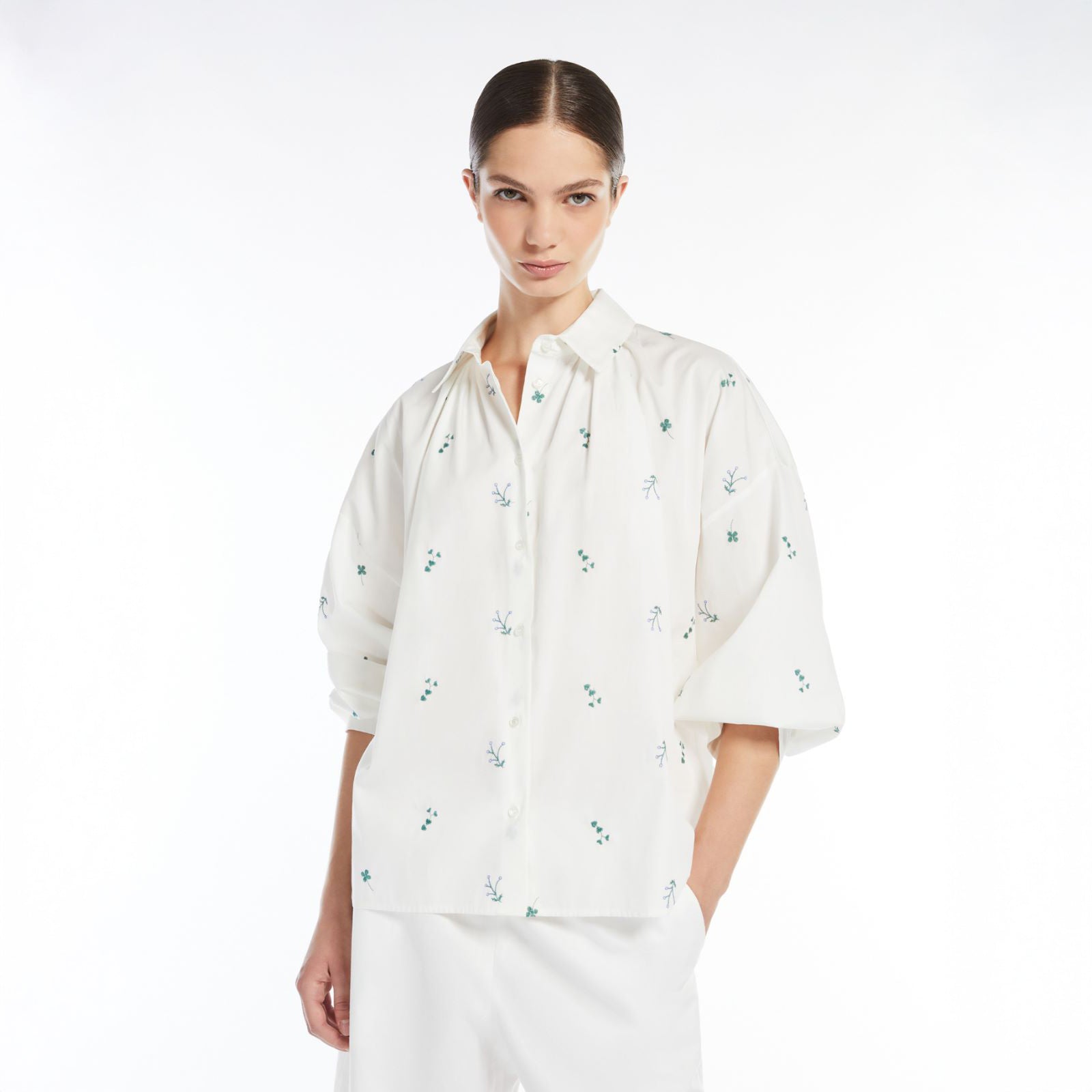 Gilly Cotton Embroidered Shirt - White